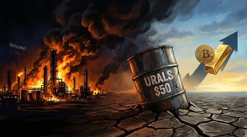Russia's Oil Trap: Urals at $50, Refineries Burning, and Why the Resolution Could Be Gold's Biggest Catalyst