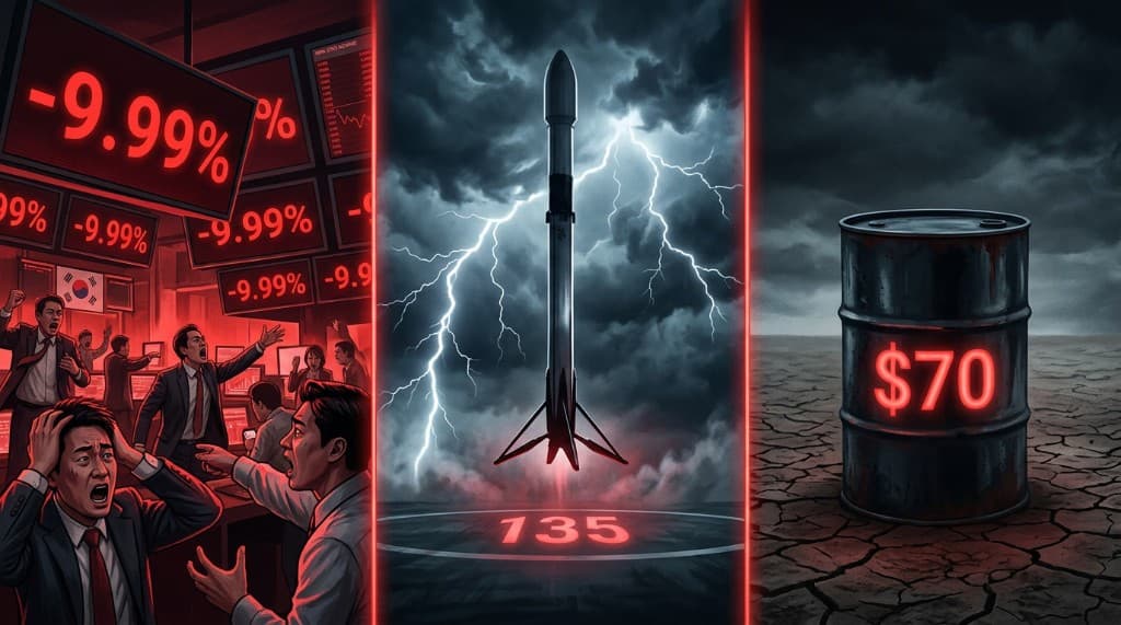 Black Tuesday in Seoul: The Algo Trap Behind KOSPI's -10%, SpaceX's Path to $135, and Why $70/Barrel Is Putin's Nightmare